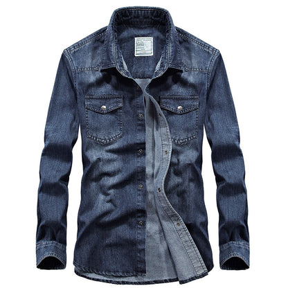 High Quality Men's Denim Shirt Long Sleeve Oversized Pure Cotton Overshirt Solid Casual Shirts Men Clothing  4XL A2F6522