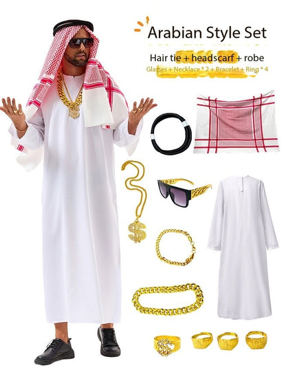 New Arab Emirate Costume Shepherd Rich Arab Prince Adult Role Playing Fantasia Halloween Carnival Costume Hot Selling