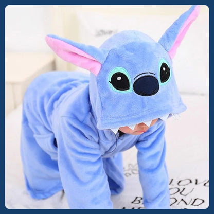 Roupão Disney Stitch Infantil Menina Pijama 3 4 5 6 7 Anos Azul Flanela Inverno Crianças Pijama Meninos Robe