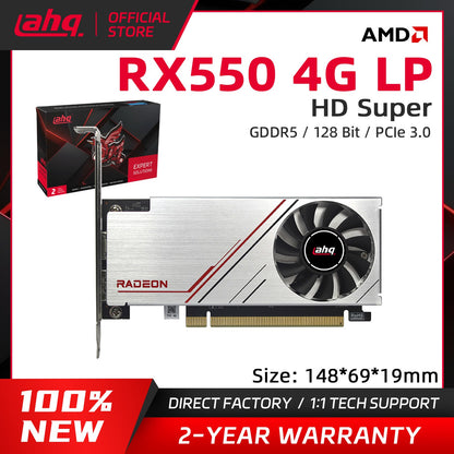 Placa Gráfica AHQ RX550 4G GDDR5 LP Perfil Baixo GPU NVIDIA Industrial Mini ITX SFF IPC Micro Servidor Torre HTPC 100% Nova