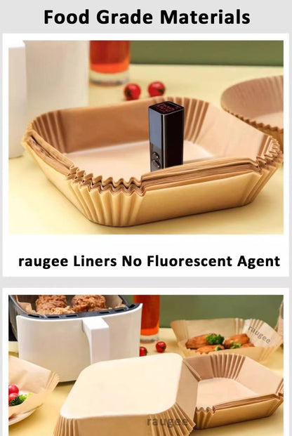 100pcs Air Fryer Paper Liners Disposable Non-Stick Parchment Paper Waterproof Oil-Proof Square Round Liners for Baking Roasting