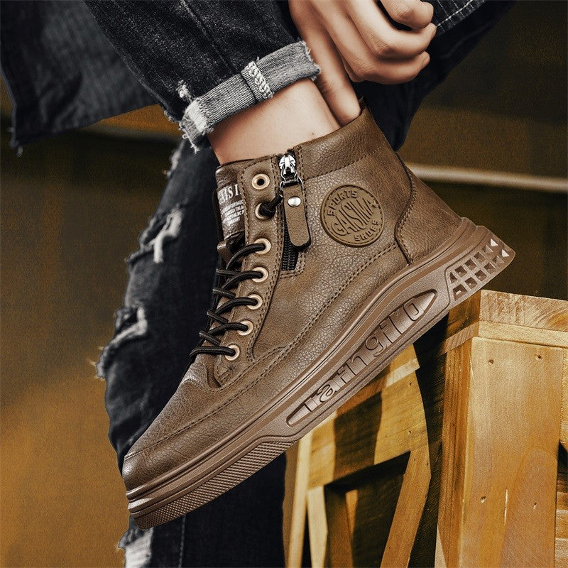 Leather Men Ankle Boots Fashion comfortable Men Sneakers Luxury British style High Top Shoes Men Platform Casual Shoes 2025 New