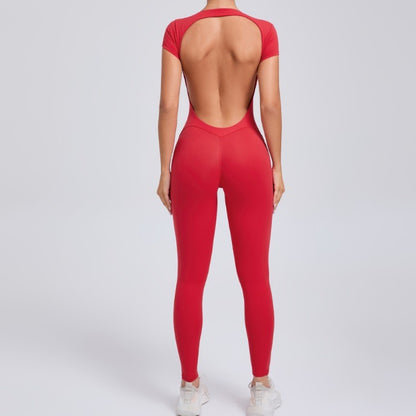 Seamless Yoga Jumpsuits Sports Fitness Hip-lifting Short-sleeved Backless One-piece Workout Gym Leggings Tracksutis for Women