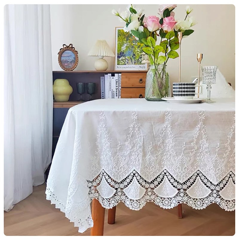 French Round Tablecloth Household Circular Table Cover Linen Cotton Tablecloth with Tassels Home Party Wedding Kitchen Decor