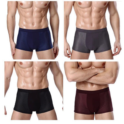 L-8XL Plus Banboo Fiber Men Underwear Male boxer Solid Panties Shorts Men's  Underpants Breathable Intimate Man boxers 4pcs
