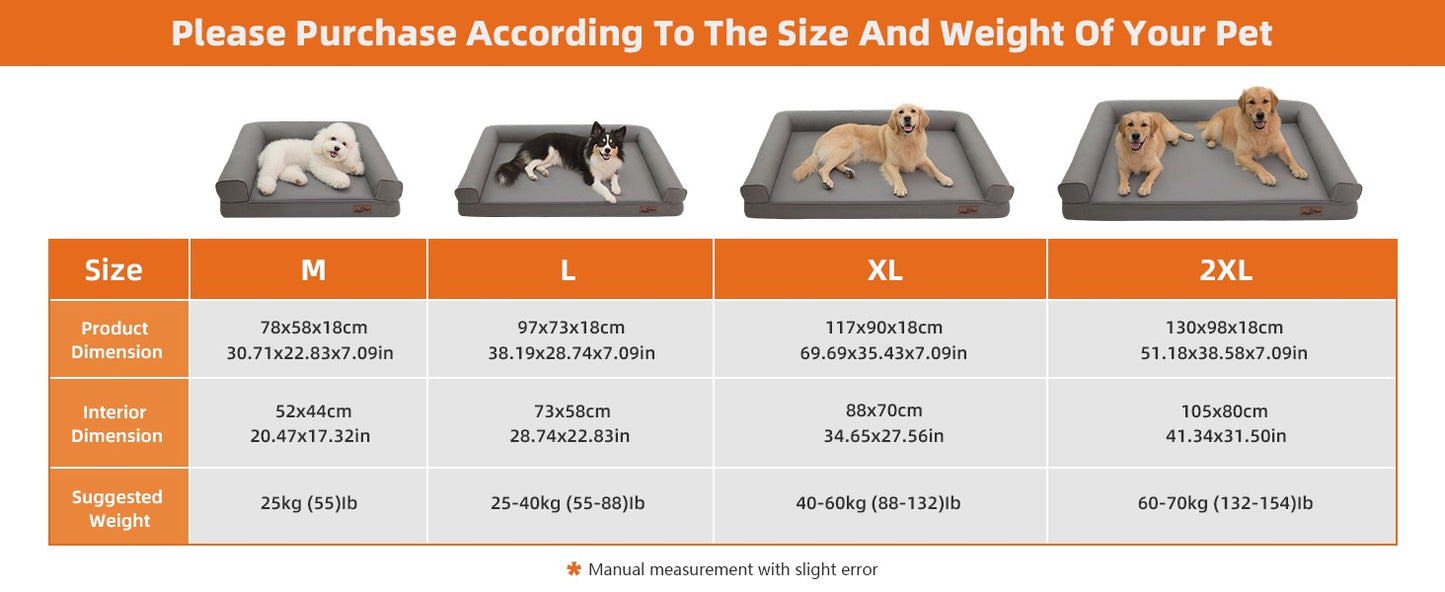 Cama Ortopédica para Cães M-XXL Almofadada em Couro de Microfibra Sofá para Cães de Estimação Impermeável Cama Calmante com Capa Removível Fácil de Limpar
