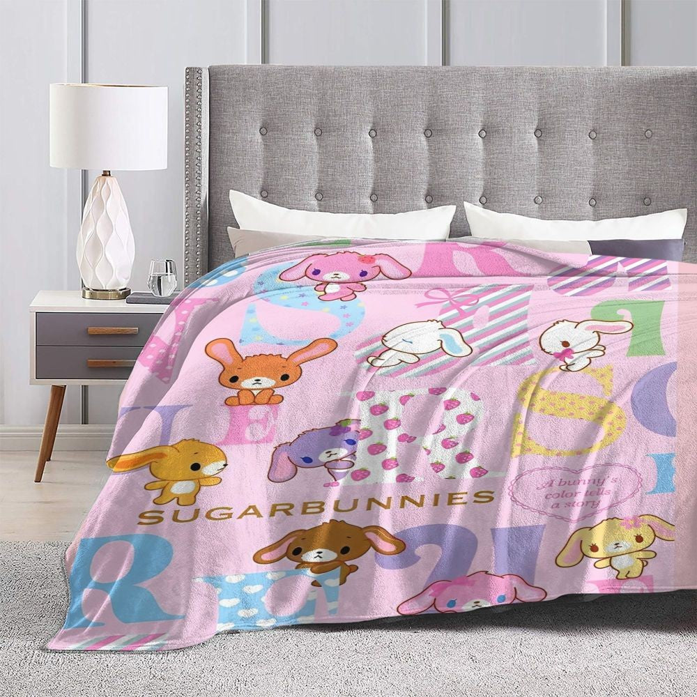 Sugarbunnies Sugar Rabbit Knitted Blanket Fleece Super Soft Throw Blankets for Outdoor Travel Bedroom Quilt