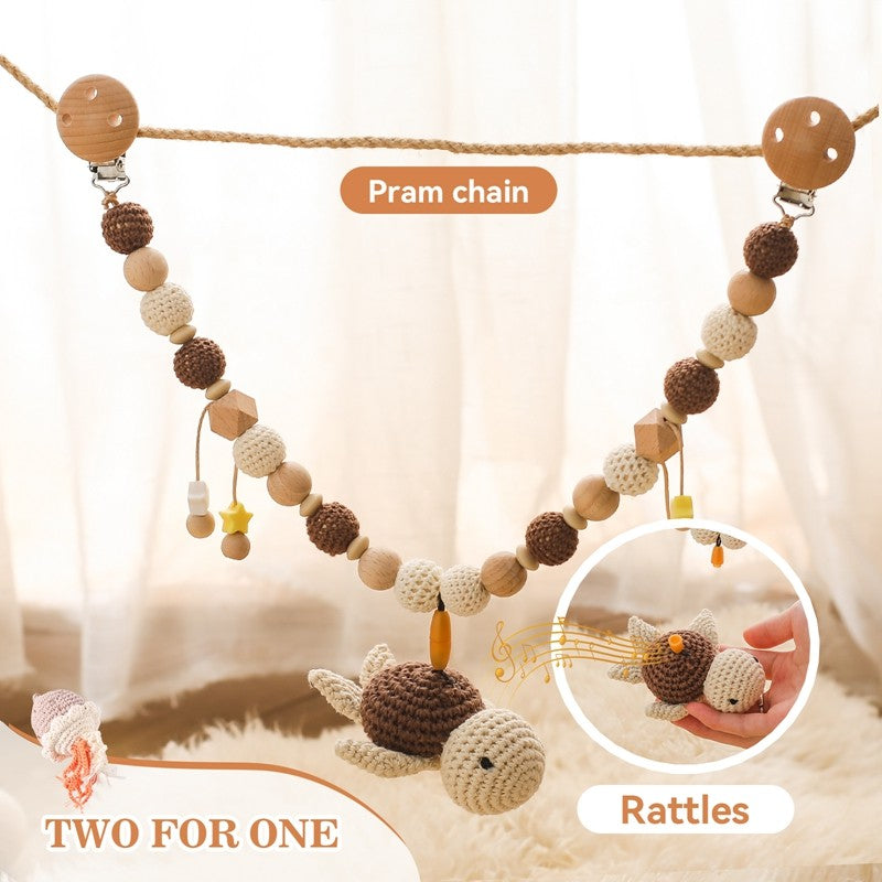 Baby Crochet Stroller Toys Wooden Hanging Ocean Stroller Teething Rattle Bell Animal Mobiles Gym Stroller Pendants Gifts Toys