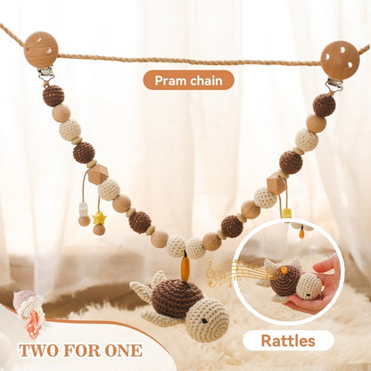 Baby Crochet Stroller Toys Wooden Hanging Ocean Stroller Teething Rattle Bell Animal Mobiles Gym Stroller Pendants Gifts Toys