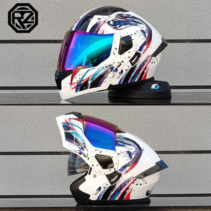 ORZ Capacete Integral Personalizado para Motocicleta Masculino Feminino Moda Capacete com Lente Dupla Capacete de Motocross de Corrida Modular Articulado Casco Moto