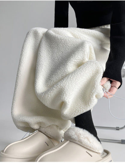 2025 New Winter Velvet Thick Pants Men Warm Straight Casual Pants Streetwear Loose Wide Leg Pants Thicken Lamb Wool Trousers