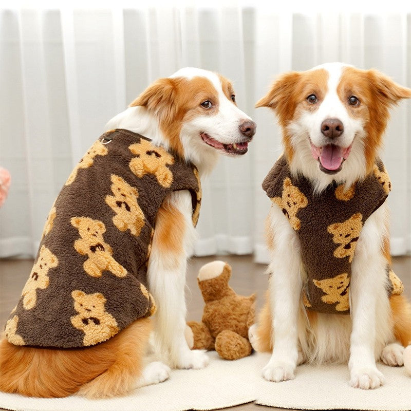 3GG-8GG Outono/Inverno Pelúcia Padrão de Urso Fofo Suéter para Cães Grandes Casaco de Lã Quente com Capuz Colete Suéter para Animais de Estimação Roupas para Animais de Estimação
