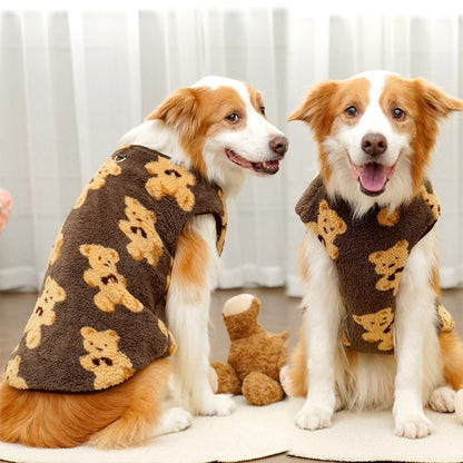 3GG-8GG Outono/Inverno Pelúcia Padrão de Urso Fofo Suéter para Cães Grandes Casaco de Lã Quente com Capuz Colete Suéter para Animais de Estimação Roupas para Animais de Estimação