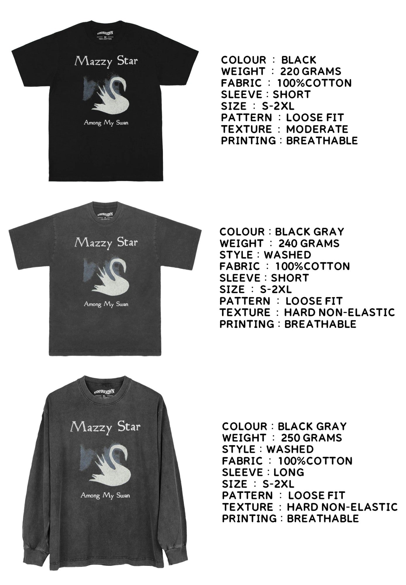 Mazzy Star T Shirt Among My Swan Psychedelic Rock Shoegaze Dream Pop Radiohead The Breeders Men's Long Sleeves Cotton Shirt