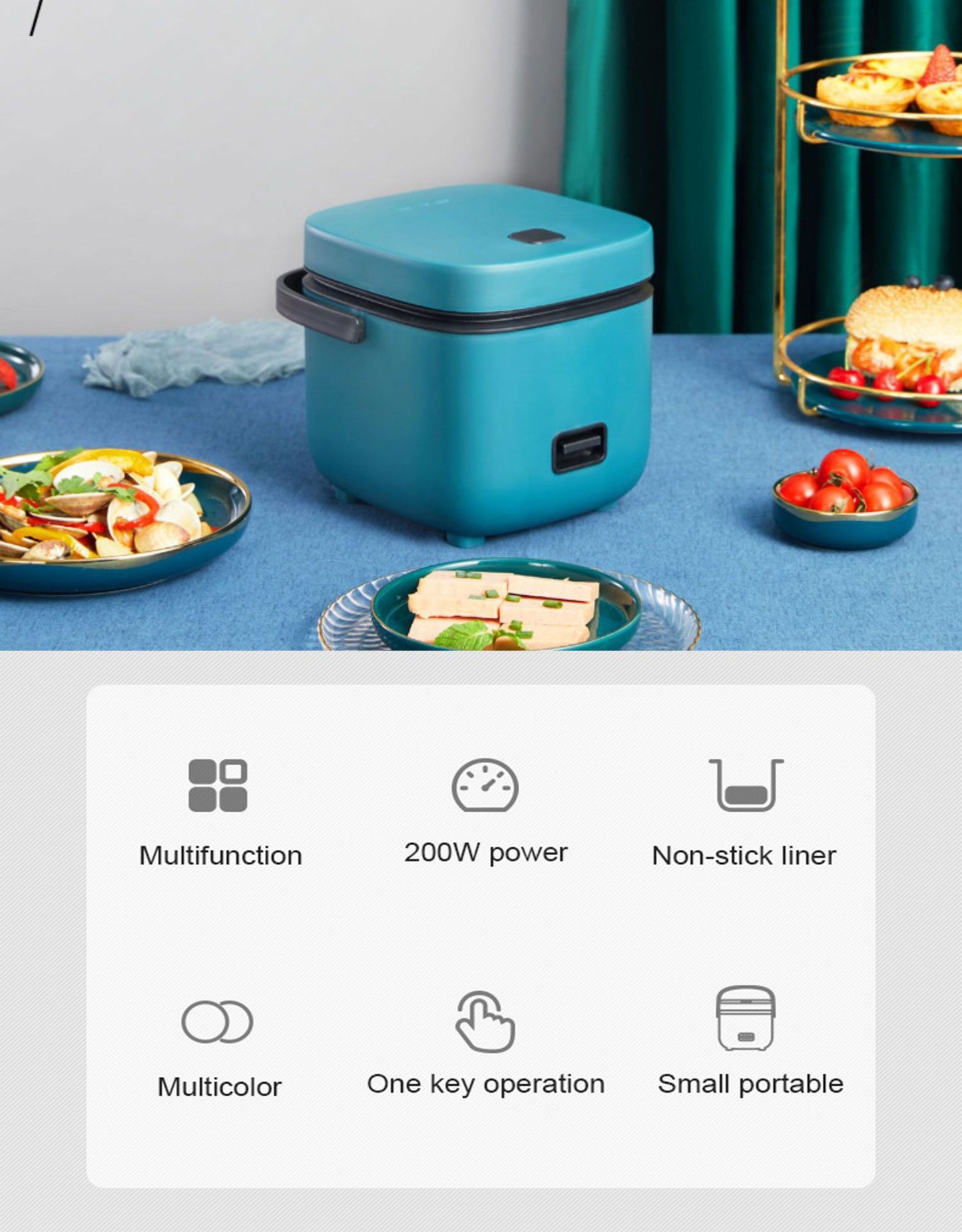 Mini Panela Elétrica de Arroz Automática Doméstica para Cozinha 1-2 Pessoas, Aquecedor de Alimentos a Vapor 1.2L Panela de Arroz Pequena