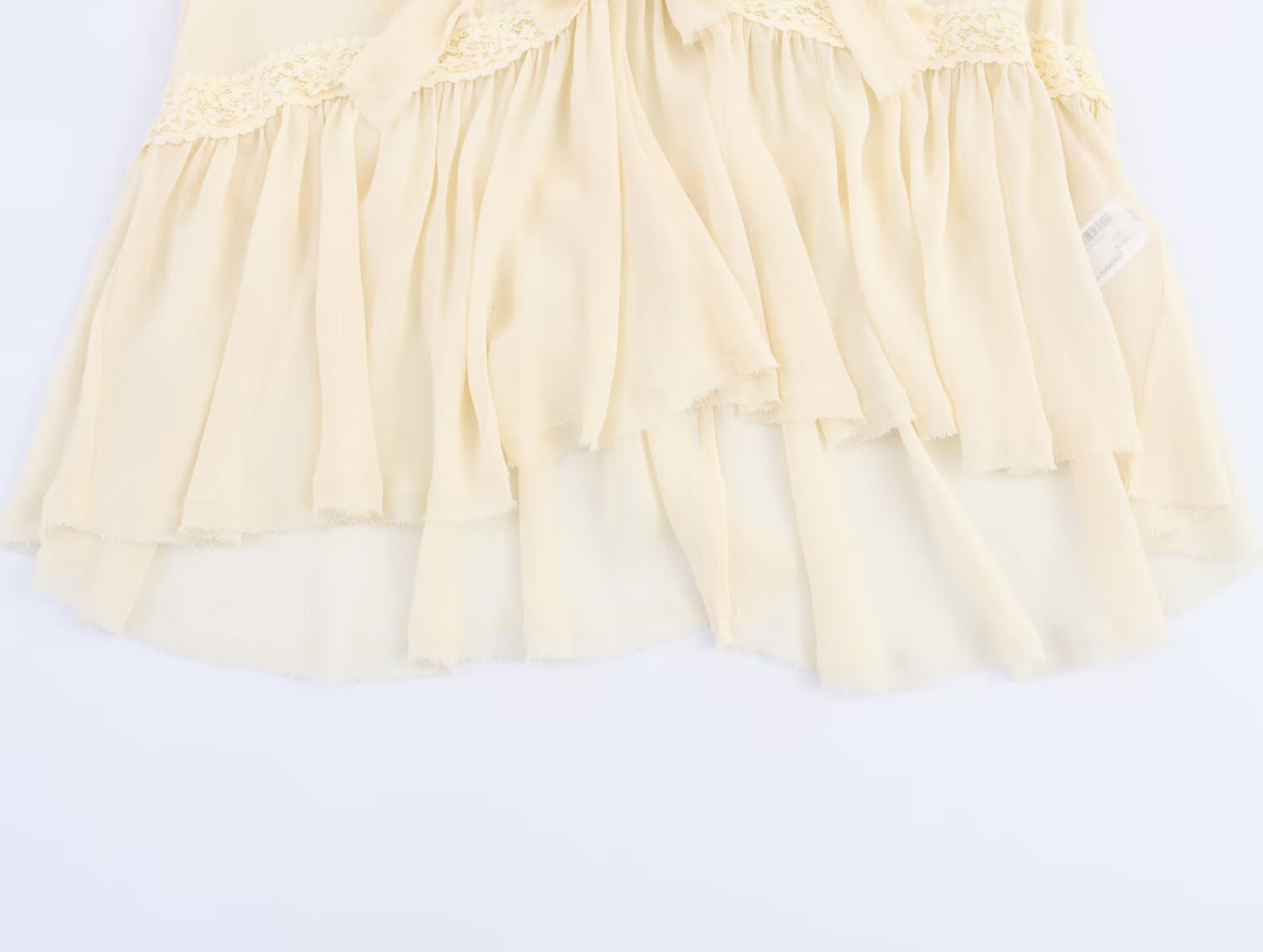 ZEAINS Beige French V-neck lace ruffle court style chiffon long sleeved shirt top for women in autumn