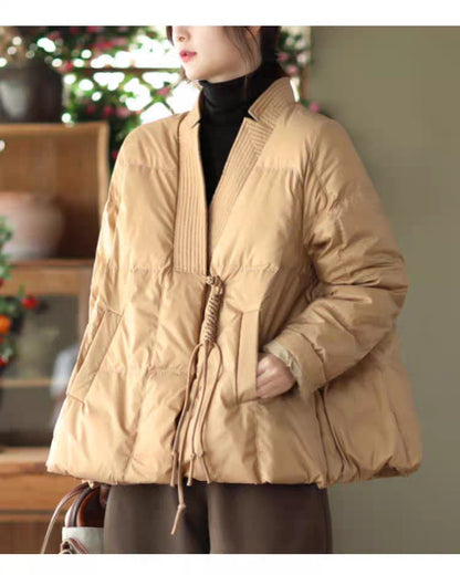 Vefadisa 2024 Autumn Winter New Red Women Parkas Coat V-neck Long Sleeve Short Parkas Casual Warm All-match Parkas Coat ZXY1194A