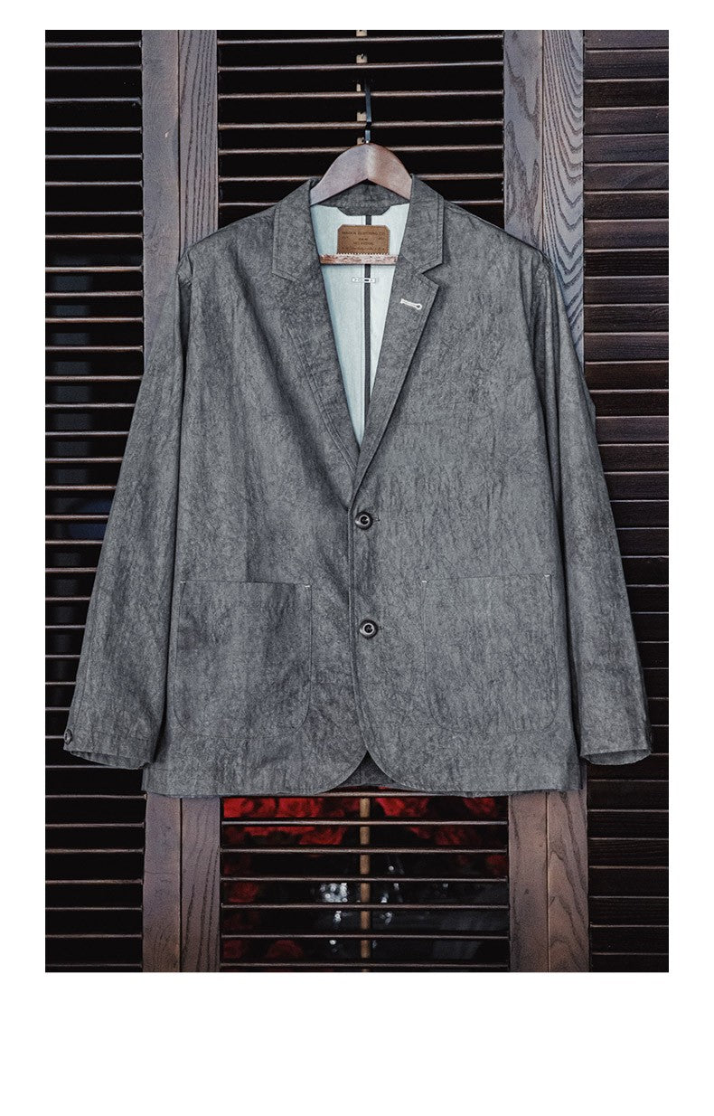 Maden New Casual Suit with Irregular Pattern Design Lapel Loose Blazers Cotton Jacket for Men's Spring and Autumn