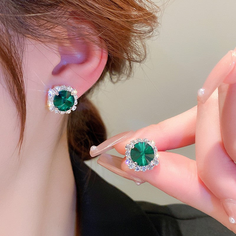 Conjunto de Joias Femininas com Colar de Luxo Verde Strass Brincos de Cristal Gargantilha Colares para Casamentos e Banquetes