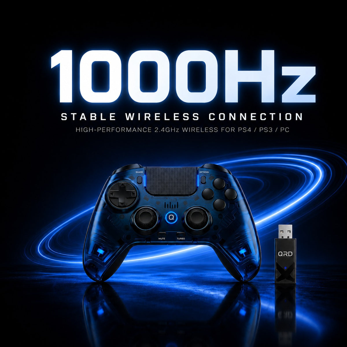 QRD Spark N7 2.4Ghz Wireless Controller for PS4/PS3/PC Direct Connect Hall Effect Vibration Effect Gamepad For PS5 Via Converter