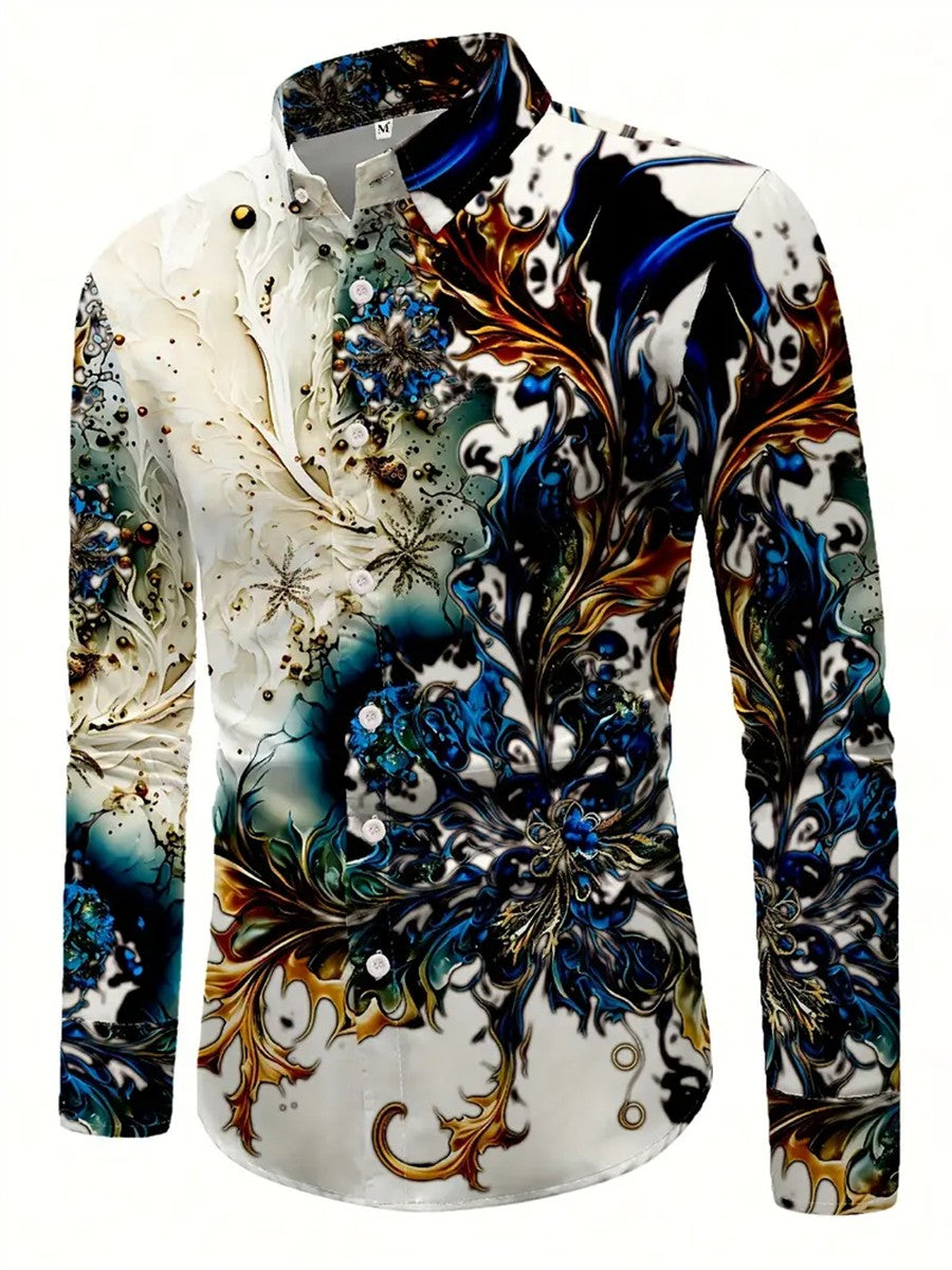 Fashion men's printed long-sleeved shirt casual handsome personality comfortable men's high-quality lapel large size tops