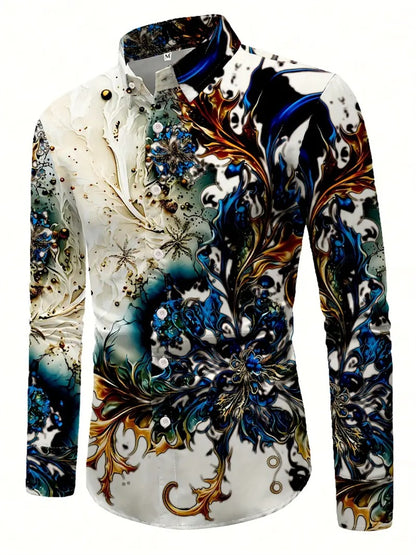 Fashion men's printed long-sleeved shirt casual handsome personality comfortable men's high-quality lapel large size tops