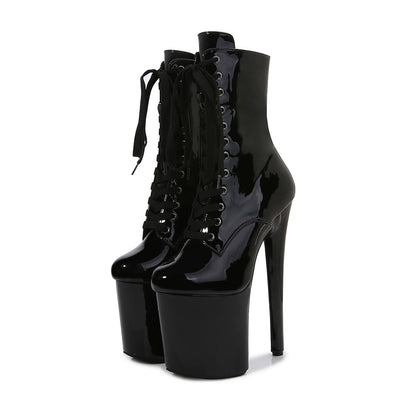 Sexy Knight Boots Women 8-inch High Heels Fashion Models Shoes Nightclub Cross Lace-up Pole Dancing Stripper An kle Short Boots