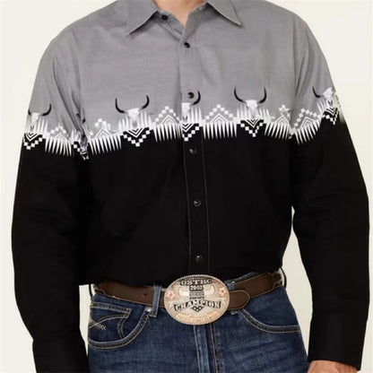 Men's Buttoned Shirt Spring Summer Long Sleeve Mexican Western Denim Comfortable Outdoor Farm Work Fit Easy Clean Large Size 6XL