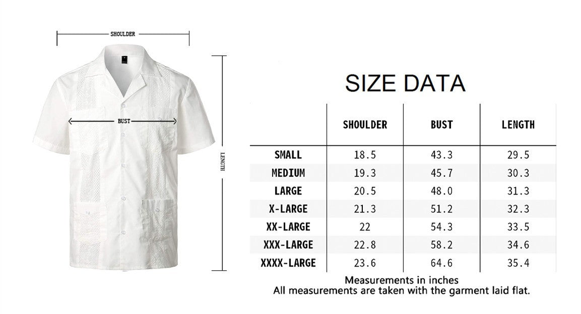 Men's Traditional Cuban Camp Collar Guayabera Shirts Short Sleeve Embroidered Mexican Caribbean Style Beach Shirts with 4 Pocket