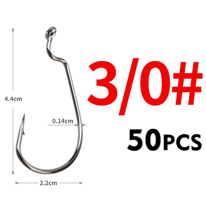MEREDITH 50 unidades/pacote Anzóis de minhoca macia de pesca de aço de alto carbono larga Super Lock Anzóis de pesca de isca macia 8#-5/0 Material de pesca