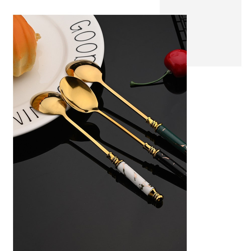 New Green Gold Ceramic Handle Dinnerware Cutlery Set Stainless Steel Tableware Western Knife Fork Spoon Flatware Silverware Set