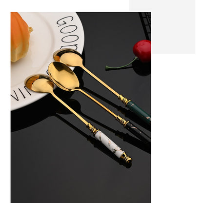New Green Gold Ceramic Handle Dinnerware Cutlery Set Stainless Steel Tableware Western Knife Fork Spoon Flatware Silverware Set