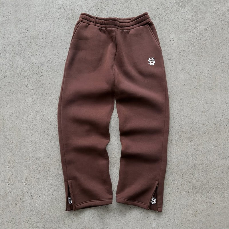 Calça de Moletom Outono com Cordão e Zíper Cor Sólida Casual High Street Hip-Hop Rap Street Estilo Y2K Cintura Alta