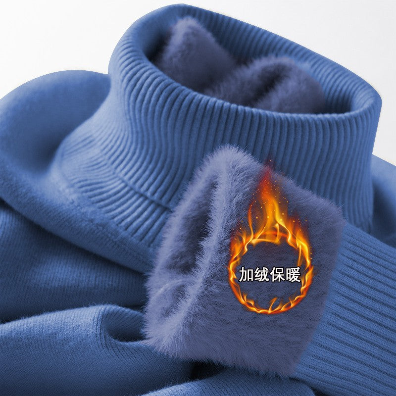 Men‘s Thermal Fleece High-neck Sweater Winter Turn-down Collar Fleece-lined Knitted Pullover Casual Keep Warm Thick Bottom Tops