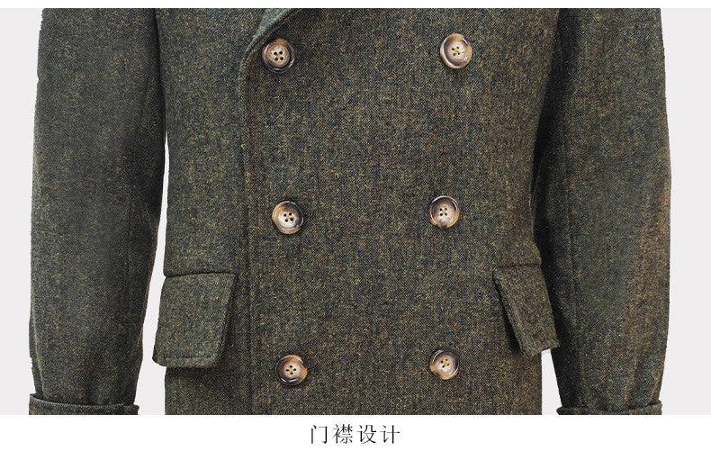 Nerazzurri Autumn Winter Long Luxury Elegant Chic Thick Warm Woolen Polo Coat for Men Double Breasted Wool & blends Overcoat