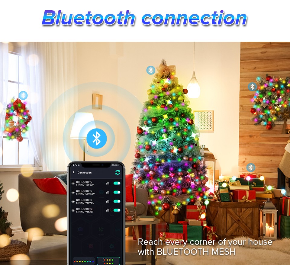 USB Christmas Lights String 5m 10m Bluetooth Music APP Remote DC5V WS2812B Party Wedding Garden Backyard Star Rugby Strawberries