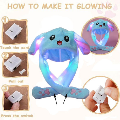 LED Plush Rabbit Hats Glowing Bunny Ears Hat With Moving Ears Cute Spring Cap Adult Children Funny Gift Cosplay Costume