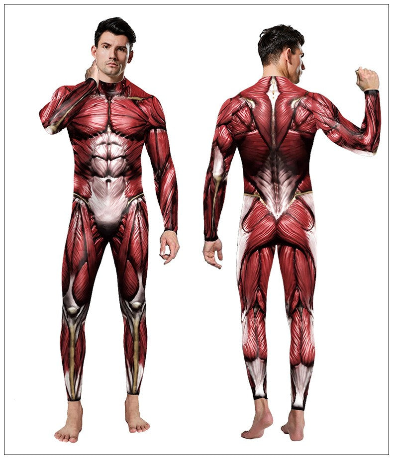 [You're My Secret] Halloween Cosplay Costumes for Men Women 3D Printed Muscle Elastic Human Anatomy Body Bodysuit Jumpsuit