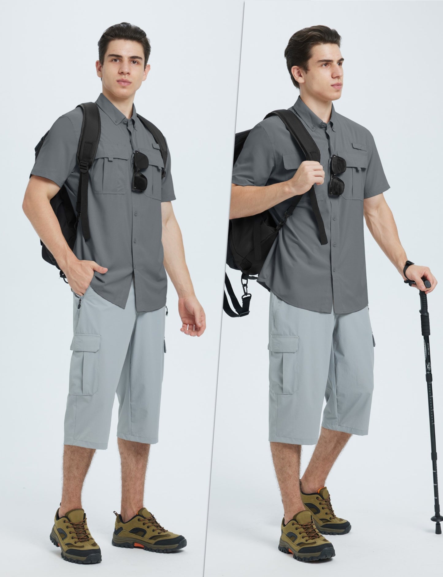 TACVASEN UPF 50+ Sun Protection Shirts Men's Quick Dry Outdoor Fishing Hiking Shirt Mesh Breathable UV Work Cargo Shirts Men