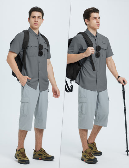 TACVASEN UPF 50+ Sun Protection Shirts Men's Quick Dry Outdoor Fishing Hiking Shirt Mesh Breathable UV Work Cargo Shirts Men