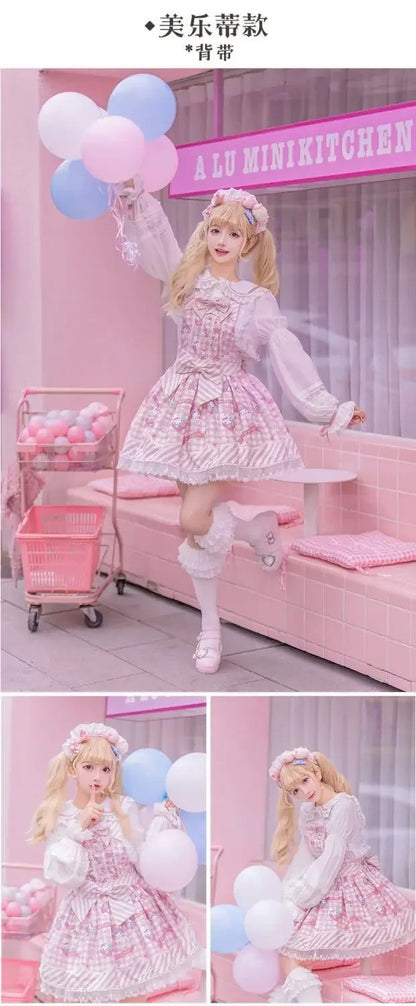 Cartoon My Melody Lolita Dress Kawaii Fashion Bow Lace Dress Printed Princess Dress Halloween Versatile Christmas Gift for Women