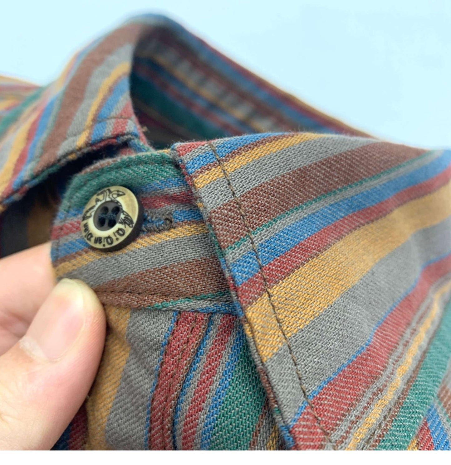 Amikaki Ethnic Style Men's Pure Cotton Colorful Stripes Shirt Loose Ancient Cargo Long Sleeved Shirt Jacket With Chest Pocket