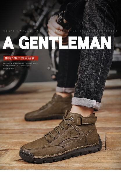 Botas masculinas costuradas à mão, sapatos casuais plus size, botas confortáveis e macias, botas antiderrapantes para uso externo