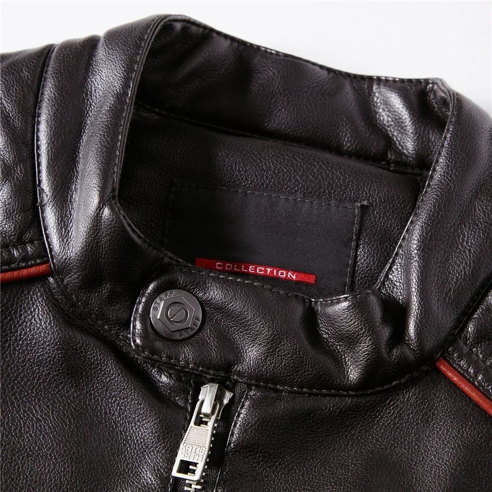 Streetwear Biker Jacket Coat Fashion Men Leather Jacket Slim Fit Autumn Winter Coat Men Fur Lined Men Motorcycle New Jacket