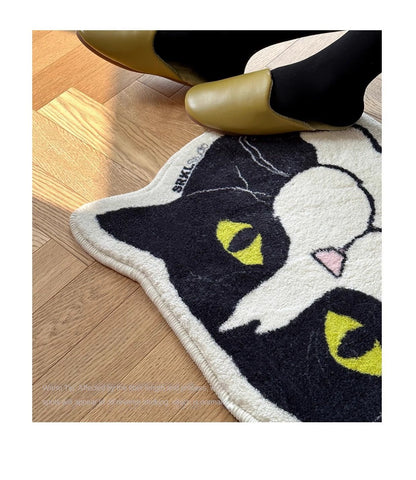 VIKAMA Cartoon Big Head Cat Floor Mats Waterproof Anti-Fouling Entrance Sofa Living Room Bedroom Home Decoration Carpet