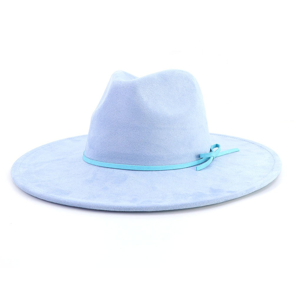 Suede fedora hat with same color accessories teardrop top wide brim hat for men and women Panama hat chapeau homme   sombrero