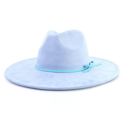 Suede fedora hat with same color accessories teardrop top wide brim hat for men and women Panama hat chapeau homme   sombrero
