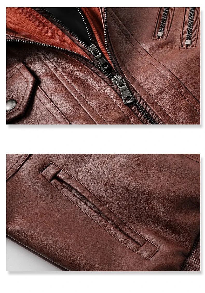 APPEARWAY Spring Antumn Men Brown Leather Motorcycle Jacket With Removable Hooded Male PU Jacket Coat EU Size High Quality