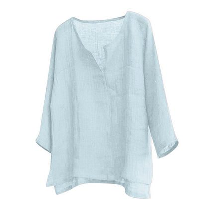 Men's Cotton Linen Shirts Blouses Long Sleeve Social Shirts For Men V-Neck White Formal Shirt Oversized Shirts Top Mens Clothing