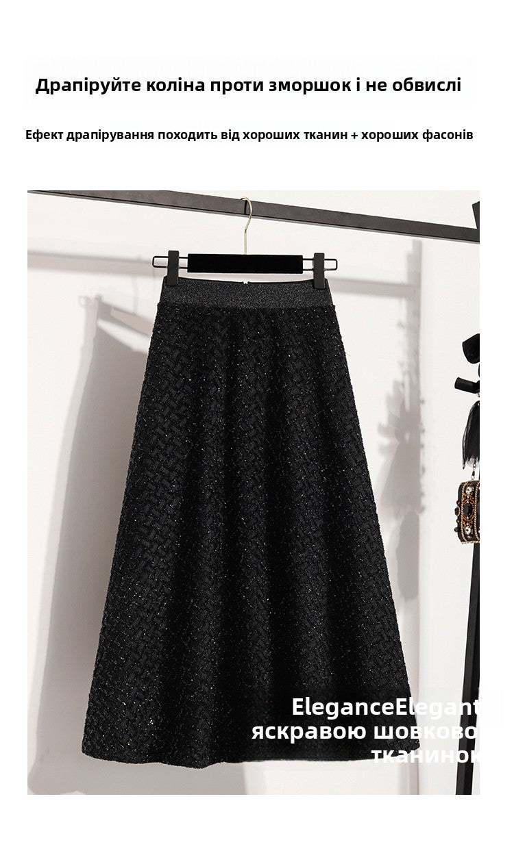 plus Size Women's High Waist A-Line Long Skirt Casual Versatile Glitter Wool Blend f Body Skirt for Full Figured Ladies